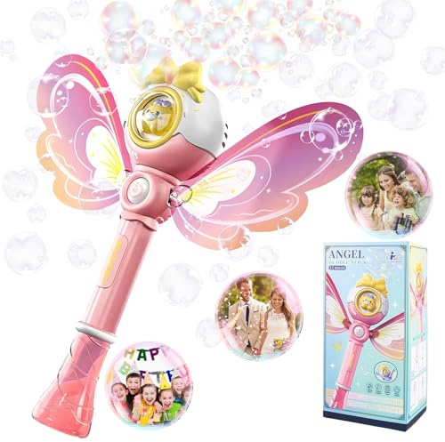 Fancysky Tragen Seifenblasenstab mit Licht,12 Löcher,Seifenblasenmaschine,Kinder Bubble Machine,mit Seifenblasenflüssigkeit,für Sommerspielzeugpartys,Hochzeiten,Outdoor-Aktivitäten