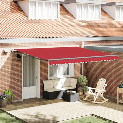 Qnhdfrt Manuelle Aufrollbare Markise Rot 400x300 cm mit LED-Beleuchtung für Balkon Terrasse Garten Sonnenschutz