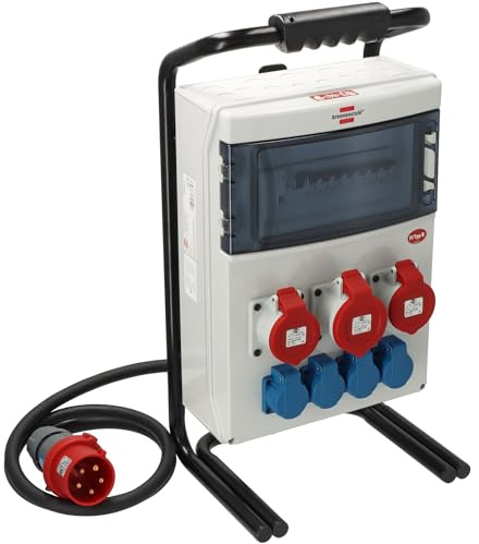 Brennenstuhl Tragbarer Bau-Stromverteiler IP44 mit FI-Schutzschalter Typ B | mit 32A CEE-Stecker, 2m RN-Kabel, Steckdosen: 1xCEE 400V/32A, 2xCEE 400V/16A, 4x Schutzkontakt 230V, Made in Germany