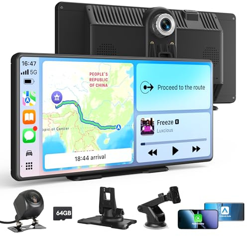 Carplay Display Bildschirm 10.36 Zoll, Android Auto Display mit 2K Rück & Frontkamera, Car Play IPS Touch Screen, Digital Receiver mit Navigation, Mirror Link, BT, AUX, Loop Recording, 64G SD-Karte