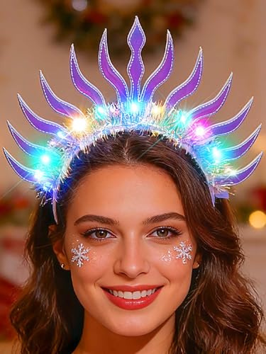 IYOU Haarreif Leuchtende Stirnband Blau LED Haarbänder Blinkende Weihnachts Rave Haarschmuck für Damen