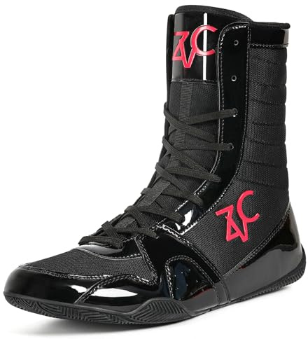 ZVC Wrestling Shoes Men High Top Boxing Shoes for Fighting Shoes Powerlifting Bodybuilding Boots Footwear, Black, 12