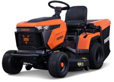 Trattore rasaerba FUXTEC FX-RMT84M, 83 cm di taglio, 6 altezze, motore a benzina, cambio manuale, cesto da 280 L e taglio in retromarcia
