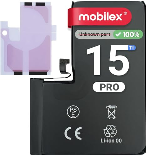 MOBILEX® Akku für iPhone 15 Pro, ohne Nachricht, TI-Chip, 3370 mAh, OEM, interner Ersatz mit Klebstoff, hohe Kapazität