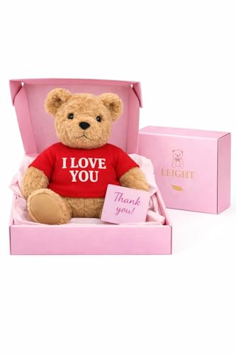 LEIGHT Weicher Plüschbär mit Pullover – 30 cm Kuscheltier für Kinder & Erwachsene, perfektes Geschenk & elegante Dekoration (roter Bär I Love You)