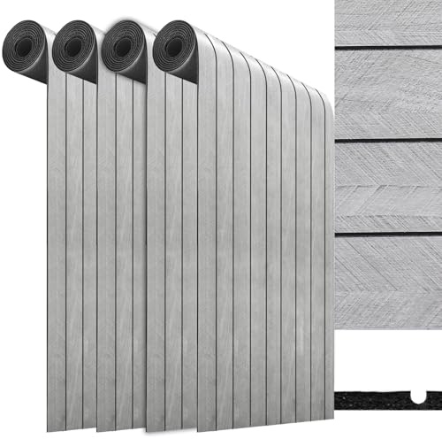 4Rolle Grau Wandpaneele Selbstklebend Holzpaneele Wand Akustikpaneele Holzoptik Wanddeko 3D Lamellenwand Schallschutzplatte aus Holzfurnier Deckenpaneele Holzwandpanele für Wohnzimmer 300x40cm