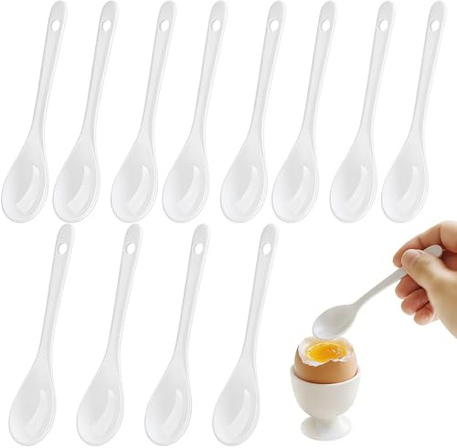 Ferenando 12 Stück Eierlöffel Porzellan Weiß 12cm, Keramik Löffel | Keramiklöffel Klein, Porzellanlöffel Mini, Dessertlöffel, Marmeladenlöffel, Keramik Löffel für Tee, Kaffee, Honig, Joghurt