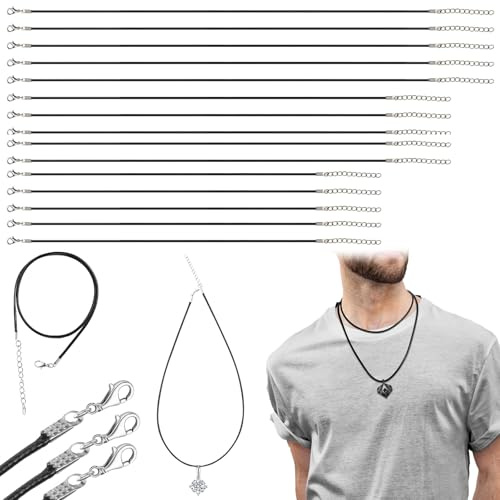 FMPXYYA 15 Pièces Cordon Collier Noir Réglable Ciré Avec Fermoir Mousqueton, Collier De Corde Tressée Pour Pendentif DIY, Collier Wax Mixte Avec Chaîne D Extension Pour Femmes Et Hommes
