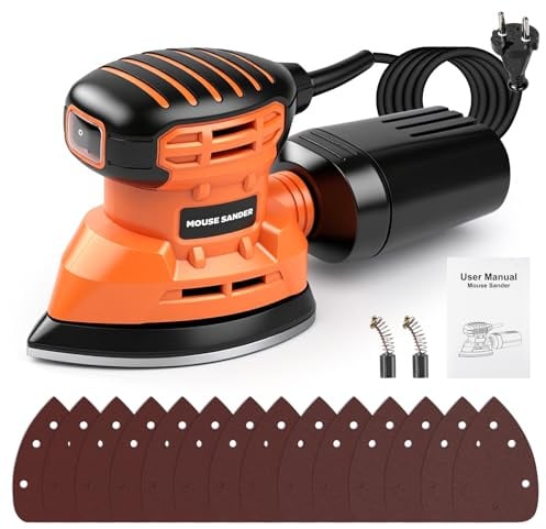Deltaschleifer 150W, Multischleifer 13000 RPM, Schleifmaschine mit Absaugung, Dreieckschleifer mit 14pcs Schleifpapier, Holzschleifer zum Schleifen von Holz und Entfernen von Rost und Farbe, Kante