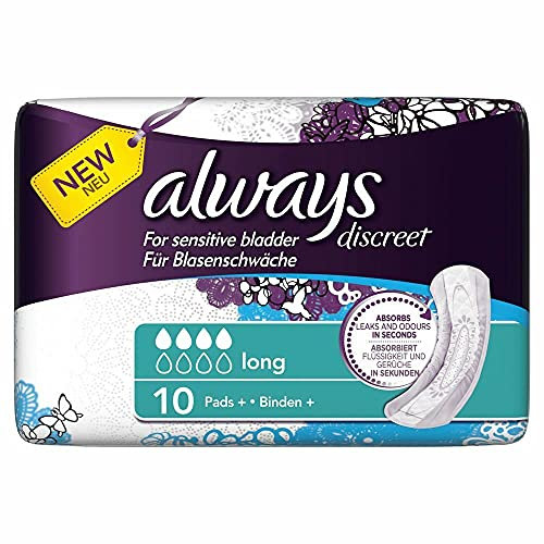 Always & Aldays Discreet Inkontinenz Einlagen plus Long Bei Blasenschwäche Einzelpack, 10 Stück