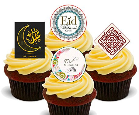 Eid Mubarak Happy Eid - Edible Cupcake Toppers - Stand-up Wafer Cake Decorations (12)