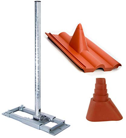 Premium X Deluxe X130-48 Dachsparrenhalter 130cm Mast Sparren-Halterung für Satelliten-Antenne SAT-Schüssel Dach Halter mit Kabeldurchführung Frankfurter Pfanne Dach-Abdeckung Manschette rot