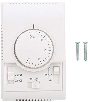 Interruttore di controllo della temperatura a parete, AC 220V 10-30 ℃ Regolatore di temperatura continuo, 2 modalità di riscaldamento/raffrescamento a 3 stadi Termostato di velocità della ventola
