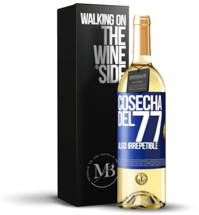 «Cosecha del 77 algo irrepetible» Mensaje en una Botella. Vino Blanco Premium Verdejo Joven + Gift Box. Etiqueta Azul PERSONALIZABLE