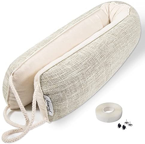 fowong Heavy Door Draught Excluder,107 X 10 cm Draft Excluder Soundproof Under Door Seal Noise Reducer Insulation Door Draft Stopper Weatherproof Strip with Hook & Loop -Oatmeal