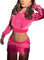 MISSACTIVER Tuta da donna in velluto con zip intera, set da 2 pezzi, top e gonna, Rosa, Small