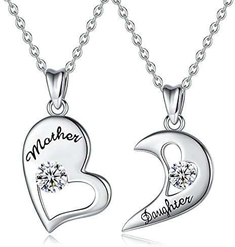 EUDORA Mutter Tochter Kette für Frauen Mutterliebe Doppelte Herz S925 Sterling Silber Mama Halskette Mutter Anhänger für Damen Schmuck 45,7cm Kette, Geschenk für Mama Tochter Ehefrau Pflegemutter