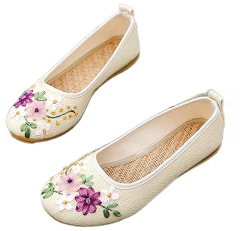 ZXCN Vintage Embroidered Women Flats Flower Slip On Cotton Fabric Linen Comfortable Ballerina Flat Shoes