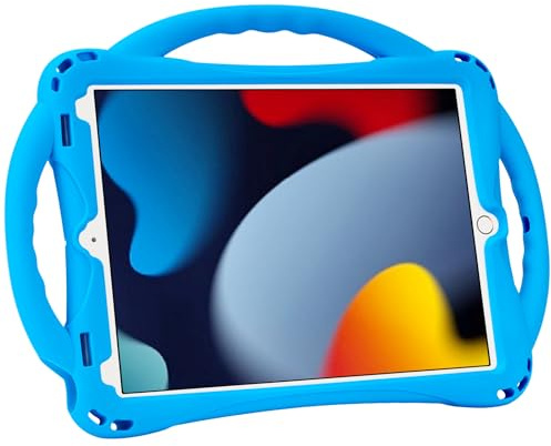 Adocham Kinder-iPad-Hülle für 9./8./7. Generation, 10,2-Zoll-iPad-Hülle mit Standgriff, leichte, stoßfeste Silikon-Abdeckung 2021/2020/2019 (Blau)