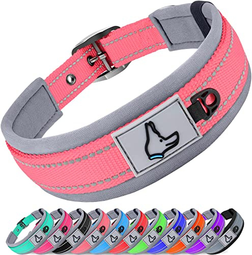 Joytale Reflective Dog Collar Large Dogs | Ultra Comfy Soft Neoprene Padded | Heavy Duty Metal Belt Buckle, Pink