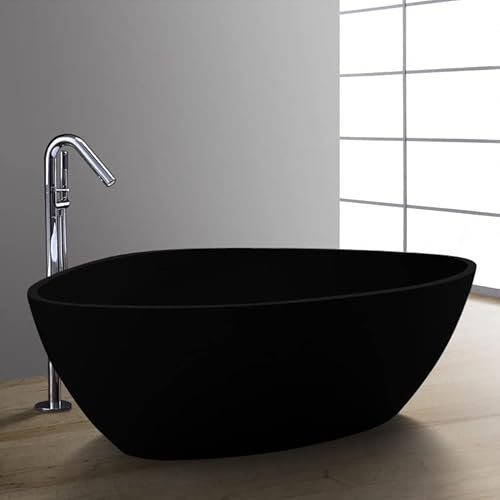 StoneArt Freistehende Badewanne aus Mineralguss Design Gussmarmor Standbadewanne moderne Wanne freistehend inkl. Ablaufgarnitur BS-533 180x140 schwarz matt