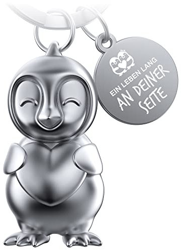 FABACH Pinguin Schlüsselanhänger Frosty mit Herz - Glücksbringer Pinguin Geschenke Freundin - Partner Geschenke Liebe Schlüsselanhänger Paare Jahrestag - Gravur Ein Leben lang an deiner Seite