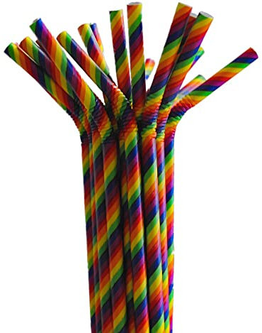 Trinkhalme Papier Einweg-Strohhalme mit Knick bunt gestreift RAINBOW - 24 cm (1000 Stück)