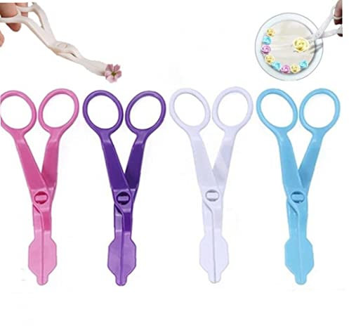 4pcs Plastic Cake Scissors Flower Fondant Decorating Cake Tool Flowers Lifter Cake Edge Scissors Clip Cream Transfer Confectionery Tool