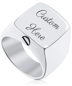 OTXIXTO Personalisierter Urnen Siegelring für Frauen, Männer, Gravur Foto/Text, Edelstahl, Haustier Erinnerung Geschenk Schmuck Andenken, Asche Halter, mit Ringgröße Einsteller (Silber, Größe 62)