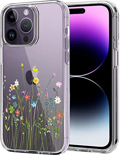 Unov Case Compatible with iPhone 14 Pro Case Clear with Pattern Slim Protective Soft TPU Bumper Embossed Design 6.1 Inch (Flower Bouquet)