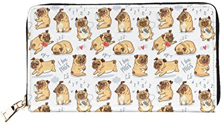 Sanghing Ledergeldbörse für Damen, Handy, Geld, Kreditkartenhalter, Geldbörse, Clutch, Münzgeldbörse mit Reißverschluss, Geschenke für Damen, Herren, Damen, Mops, niedlich, lustig, Einheitsgröße