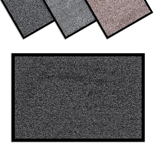 Vinsani Non-Slip Hallway Runner - Heavy Duty Door Mat 40x60cm, Rubber Backed | Dirt Trapper Water Absorbent, Washable Carpet for Kitchen, Living Room - Dark Grey