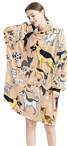 Tragbare Decke Hoodie Katzen Hunde Übergroße Kapuze für Frauen, bequemes Sweatshirt, mehrfarbig, One size