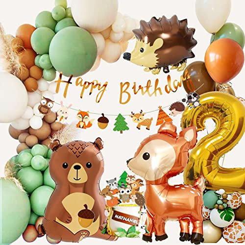 Konoz 2. Geburtstag Deko für Jungen und Mädchen - Luftballons, Waldtiere, Safari & Dschungel Deko