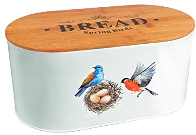 SiXsigma Sports Bread Bin Storage with Bamboo Lid, Bread Box, Bread crock, Tin, Bread Storage Canister for Kitchen Counter, Baked Goods Container, Storage Bread, Rolls, Pastries (MT-B-BB)