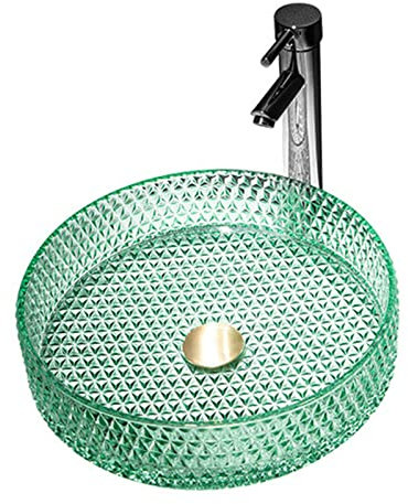 WRJAHCG Aufsatzwaschbecken,Waschbecken aus Glas Waschtisch, Round Hand Waschschale mit Wasserhahn Set,Waschbecken Bad| Aufsatzwaschbecken für das Badezimmer und Gäste-WC,Grün