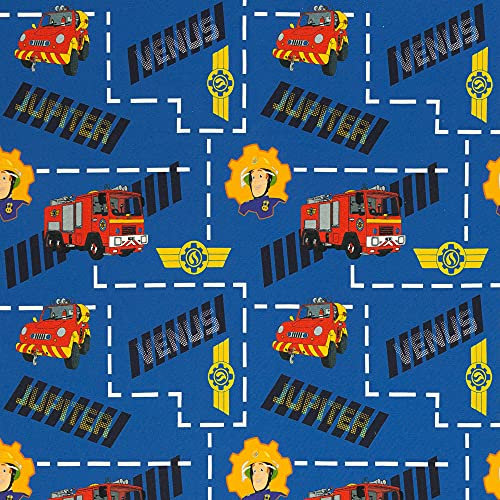 Swafing Feuerwehrmann Sam Baumwolljersey Stoff für Kinder Coupon (blau, 0,5m)