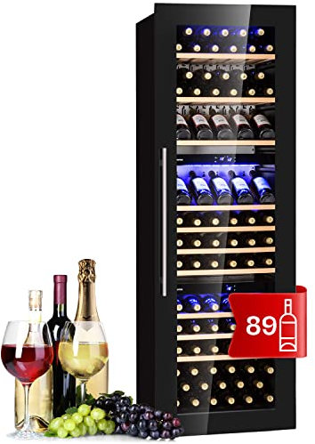 Klarstein Einbau-Weinkühlschrank, 246 L Getränkekühlschrank Schmal, 3 Zonen Weinkühlschrank mit Glastür, Indoor/Outdoor Beersafe, Großer Kühlschrank, 5-18°C, 89 Flaschen