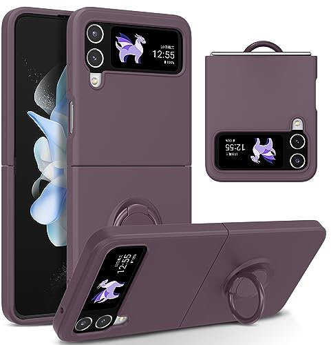 UEEBAI Custodia per Samsung Galaxy Z Flip 4 5G, ultra sottile, in silicone, con supporto ad anello girevole a 360 gradi, supporto magnetico per auto, custodia protettiva in TPU bumper cover – fiore di