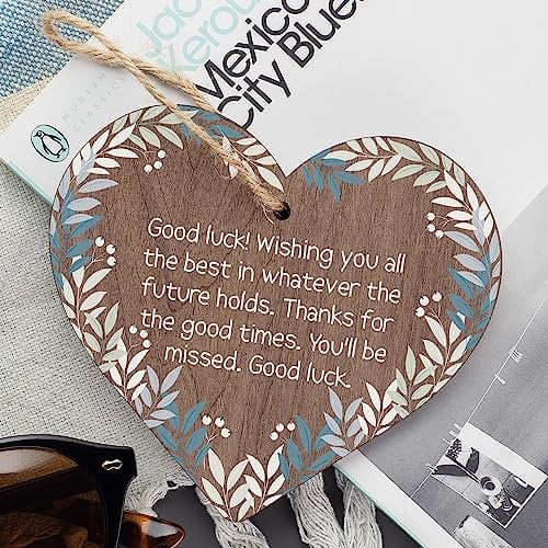 Good Luck You'll Be Missed Wooden Hanging Heart Work Colleague Leaving Gift Sign