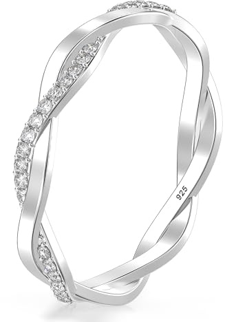 LeCalla 925 Sterling Silber Ringe für Frauen | Runde kubischer Zirkon stapelbar Verlobungsringe | kubischer Zirkon Hochzeit Band Versprechen Ring für Sie | Ring Größe 5-10No.