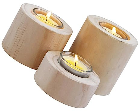 Warmhm 3pcs Wooden Candle Holder for Living Dining Table Candle Stand Romantic Decoration Style