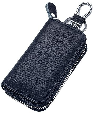 Yizelli Portafoglio Portachiavi in Pelle Unisex con Gancio in Metallo Custodia Portatile Universale Porta Chiavi con Cerniera per Uso Domestico (Blu Navy)