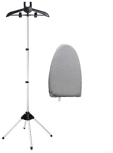 Soporte de vapor de mano para ropa de mano, soporte para vaporizador de ropa, soporte telescópico plegable para ropa al vapor vertical para la familia, negro con guantes de planchado