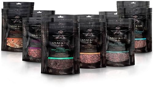SNACKIES Vorteils-Set Training 10+2 Pack (à 80/90g) Premium Snacks für Hunde ohne Zusatz von Getreide, Zucker, Farb-, Aroma- und Konservierungsstoffe, schonend luftgetrocknete Leckerli