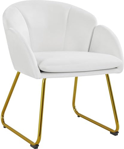 Yaheetech Fauteuil de Chambre à Coucher, Salon, rembourré, Haut Moderne, Ergonomique, en Velours, avec Dossier Circulaire, accoudoirs, Pieds en métal, Charge 136 kg Blanc