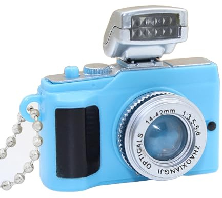 ulafbwur Mini-Schlüsselanhänger mit LED-Kamera, Kunststoff, Spielzeug mit Taschenlampe, Sound-Tasche, Handyanhänger, Blau