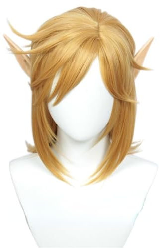 MIGUOO Anime The Legend of Zelda Link Cosplay Perücke, Mit Ohren Blonde Kurzhaar Perücken Für Halloween, Party, Karneval, + Perücke Cap