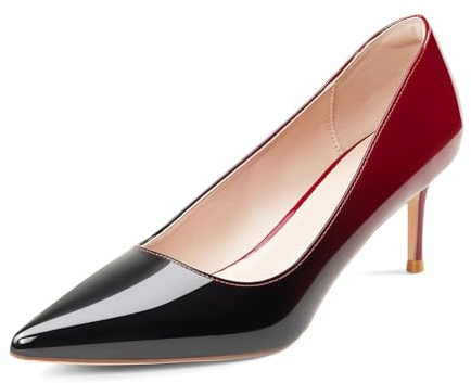 GENSHUO Escarpins à Talons Bas pour Femme, Bout Fermé, à Enfiler, Talons Aiguilles, Chaussures Habillées, Dégradé Noir-Rouge, 38.5 EU