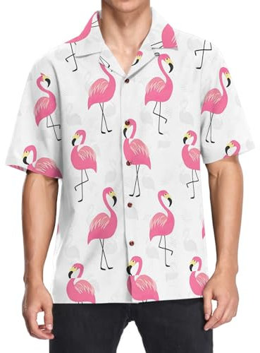 Chemise hawaïenne décontractée à manches courtes pour homme, Flamants roses, Taille M